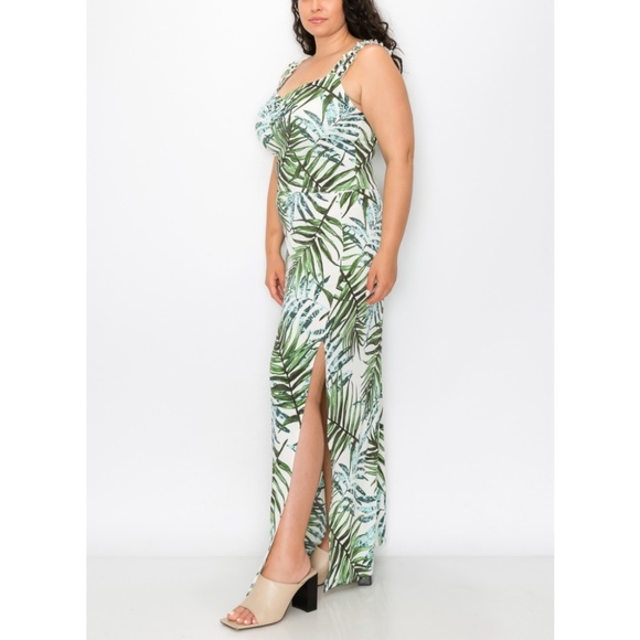 Tropical Plus Size Ruffled Sleeve Tank Top and Maxi Skirt Set - Picture 7 of 10